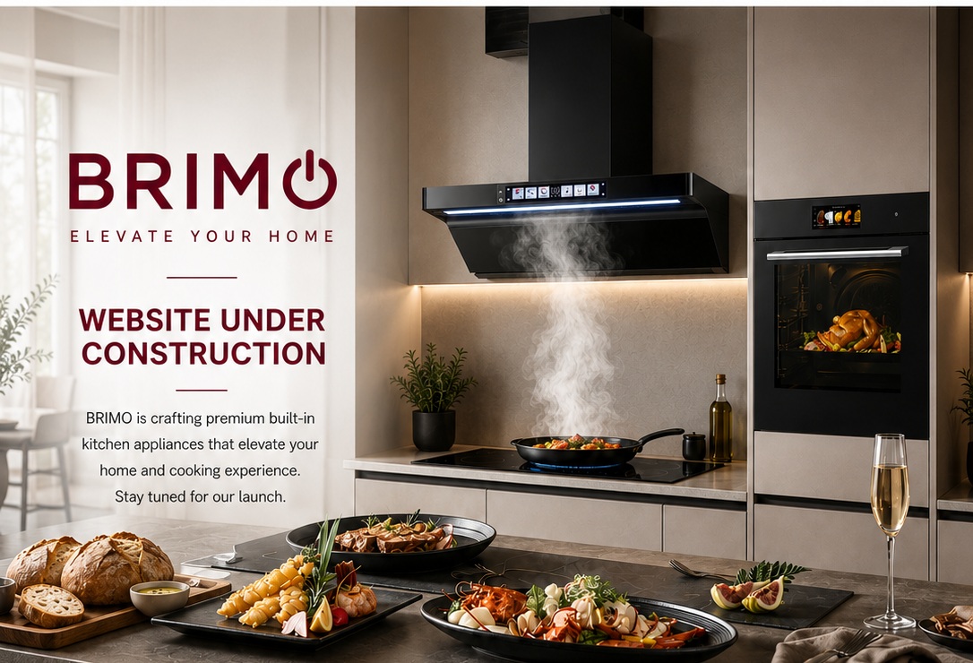 BRIMO premium built-in kitchen with active range hood, ceramic hob, oven and prepared food